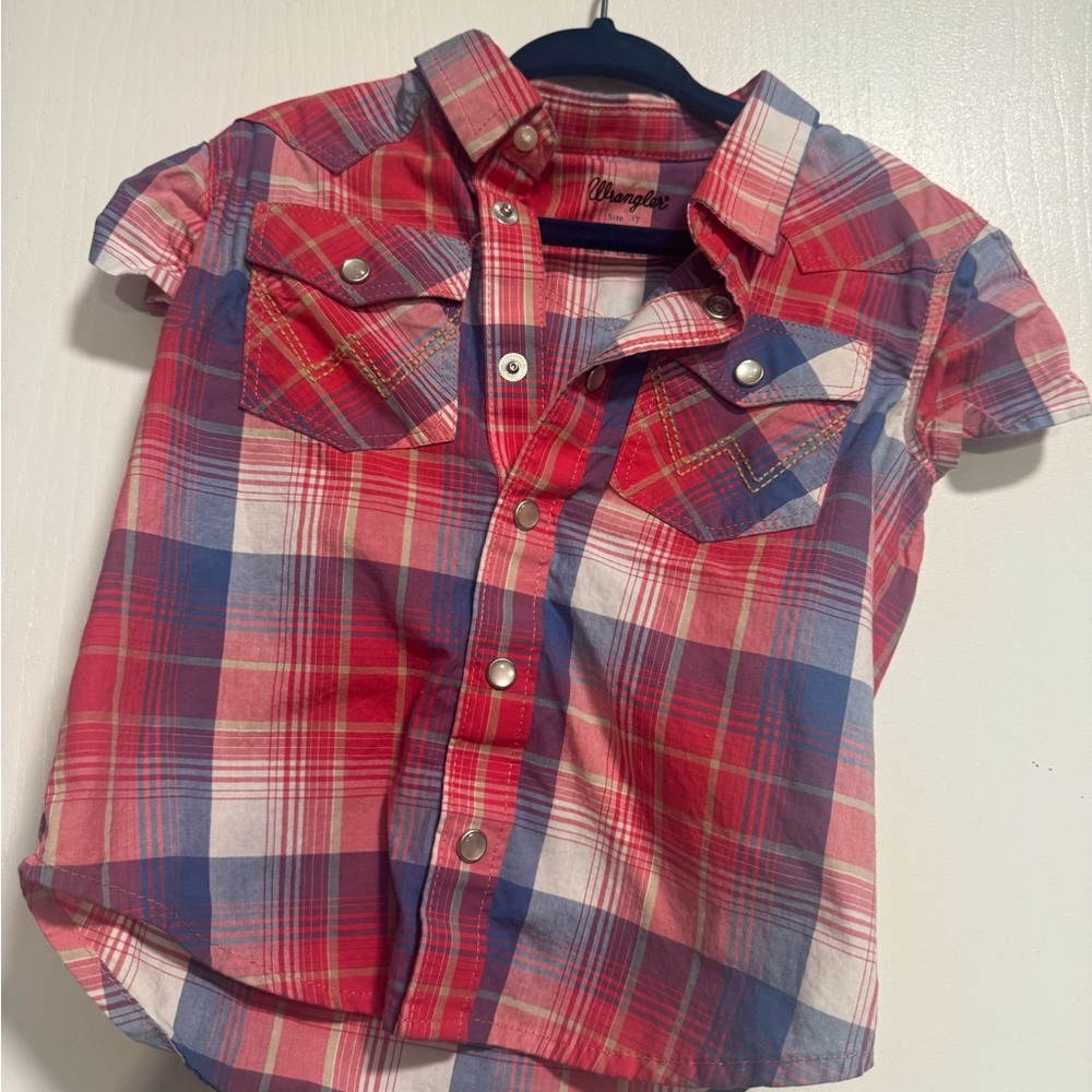 Wrangler Kids Red and Blue Plaid Button Down Shirt
